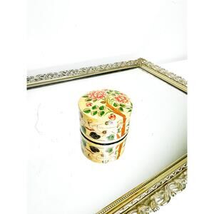 Small Round Floral Hand Painted Paper Mache Trinket Box